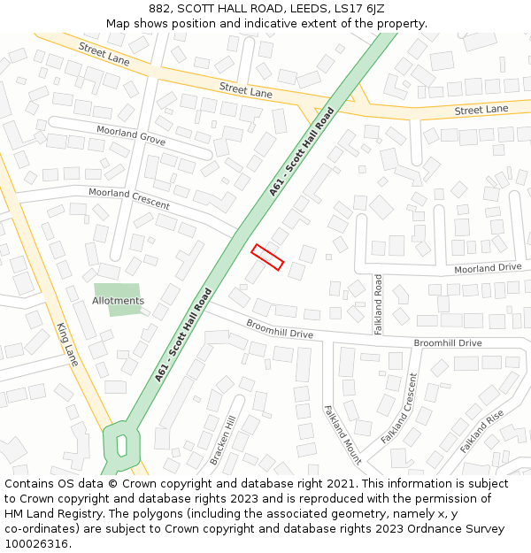 882, SCOTT HALL ROAD, LEEDS, LS17 6JZ: Location map and indicative extent of plot