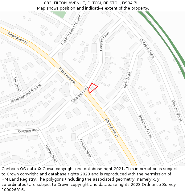883, FILTON AVENUE, FILTON, BRISTOL, BS34 7HL: Location map and indicative extent of plot