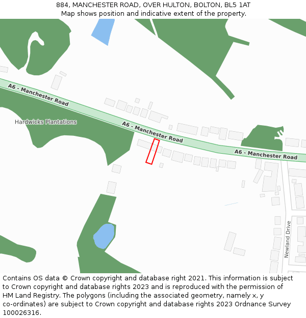 884, MANCHESTER ROAD, OVER HULTON, BOLTON, BL5 1AT: Location map and indicative extent of plot