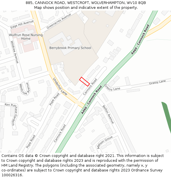 885, CANNOCK ROAD, WESTCROFT, WOLVERHAMPTON, WV10 8QB: Location map and indicative extent of plot