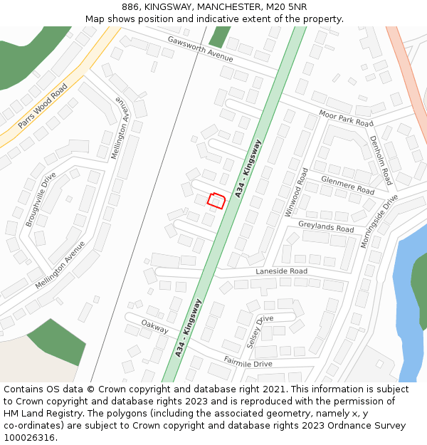 886, KINGSWAY, MANCHESTER, M20 5NR: Location map and indicative extent of plot