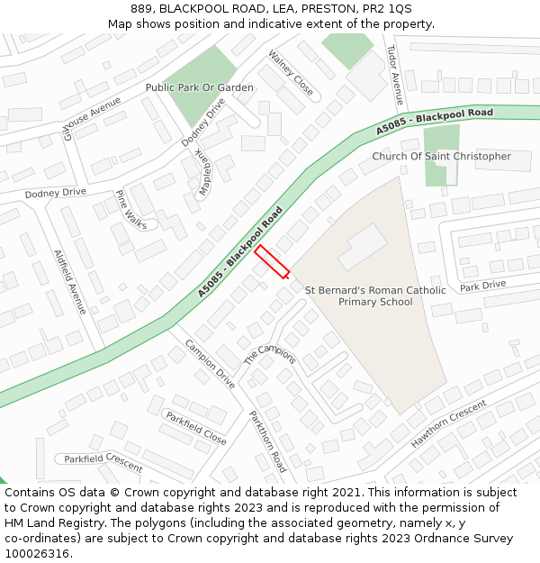 889, BLACKPOOL ROAD, LEA, PRESTON, PR2 1QS: Location map and indicative extent of plot