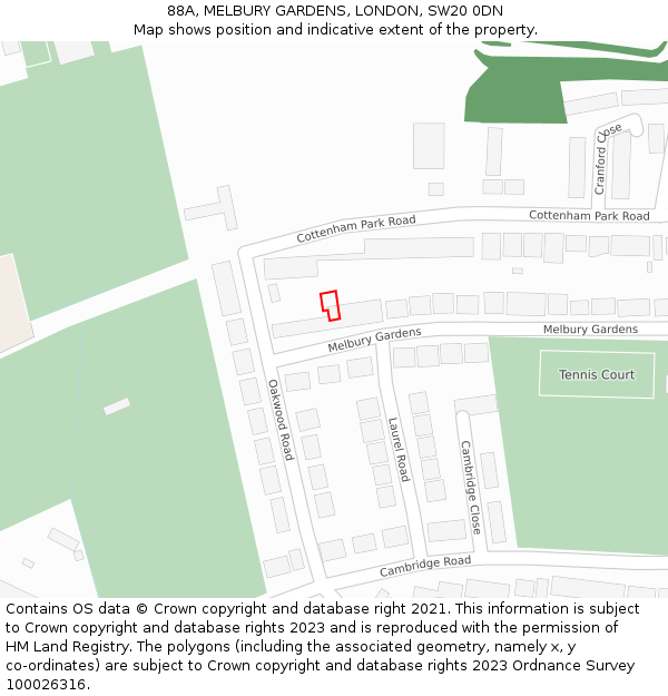 88A, MELBURY GARDENS, LONDON, SW20 0DN: Location map and indicative extent of plot