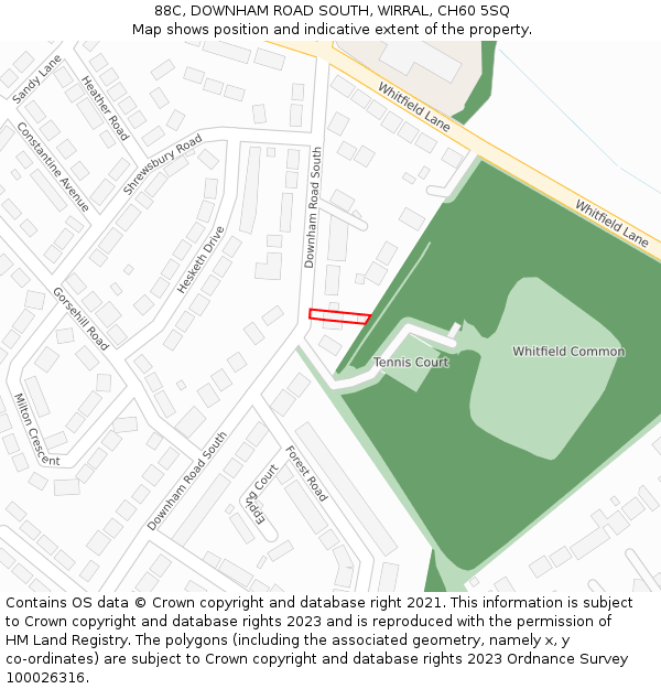 88C, DOWNHAM ROAD SOUTH, WIRRAL, CH60 5SQ: Location map and indicative extent of plot