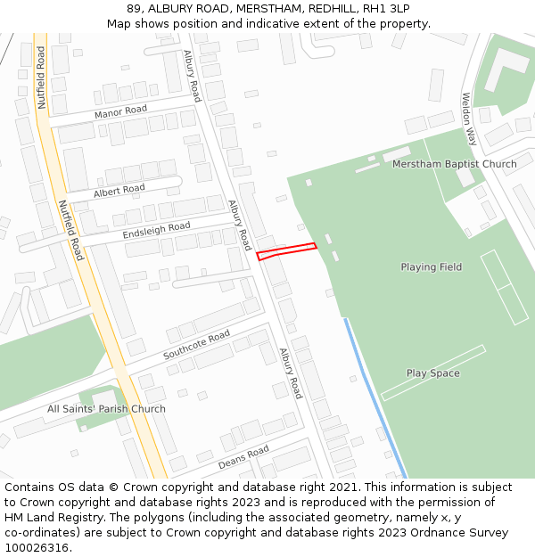 89, ALBURY ROAD, MERSTHAM, REDHILL, RH1 3LP: Location map and indicative extent of plot