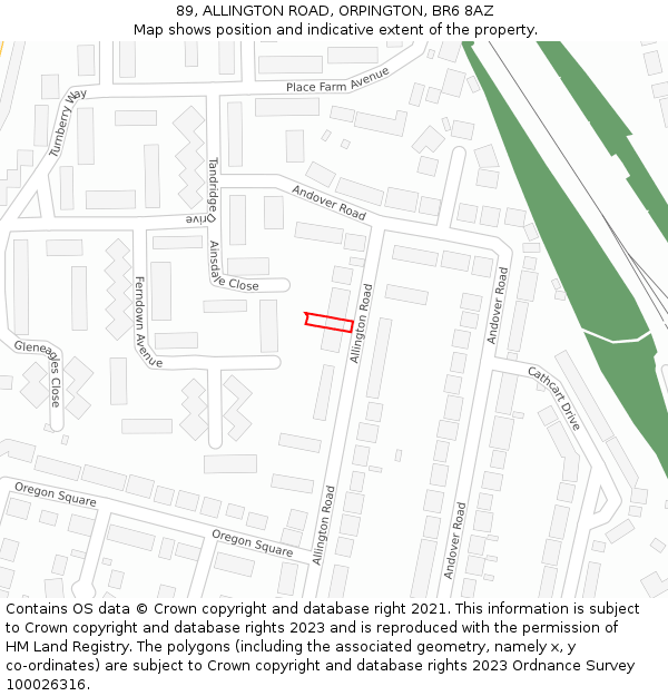 89, ALLINGTON ROAD, ORPINGTON, BR6 8AZ: Location map and indicative extent of plot