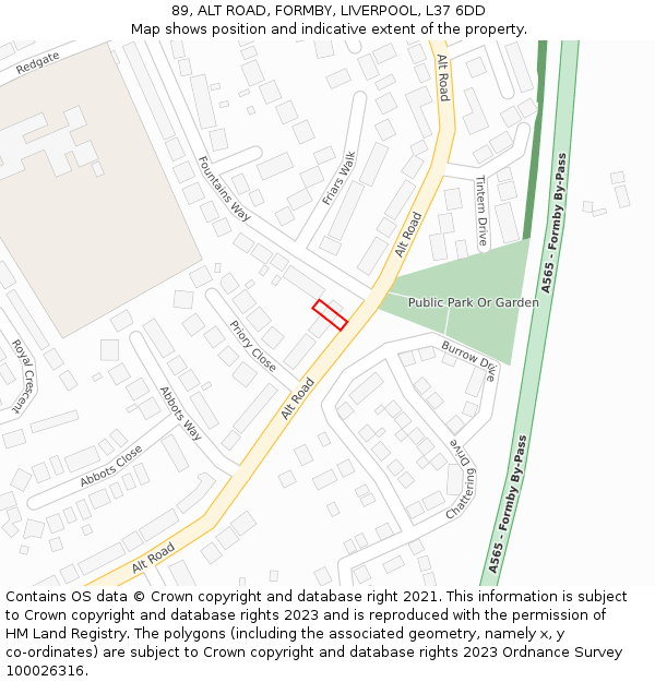 89, ALT ROAD, FORMBY, LIVERPOOL, L37 6DD: Location map and indicative extent of plot