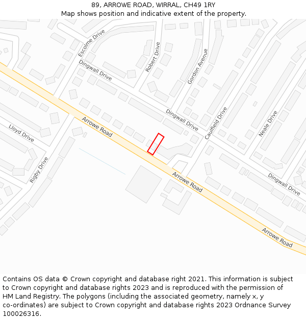 89, ARROWE ROAD, WIRRAL, CH49 1RY: Location map and indicative extent of plot