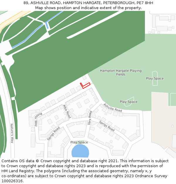 89, ASHVILLE ROAD, HAMPTON HARGATE, PETERBOROUGH, PE7 8HH: Location map and indicative extent of plot