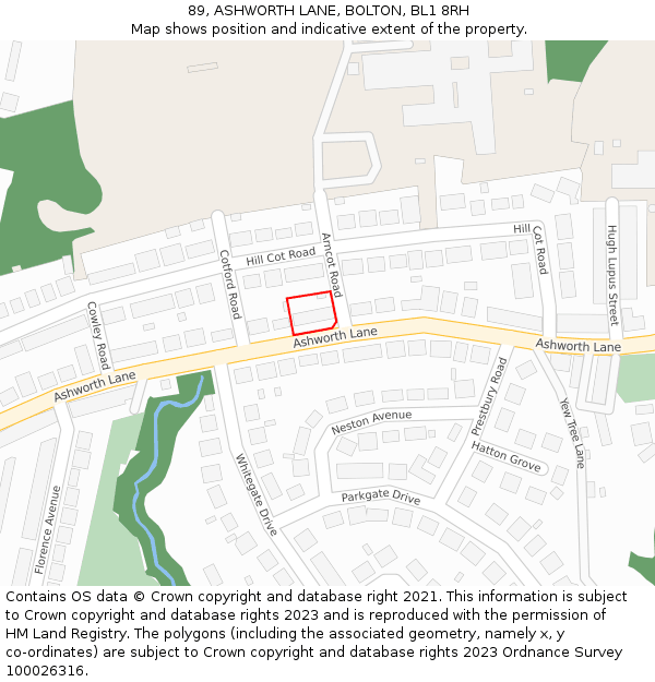 89, ASHWORTH LANE, BOLTON, BL1 8RH: Location map and indicative extent of plot