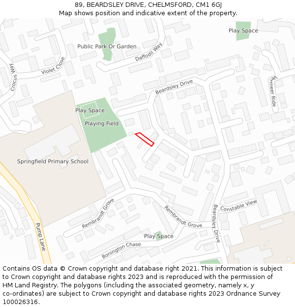 89, BEARDSLEY DRIVE, CHELMSFORD, CM1 6GJ: Location map and indicative extent of plot