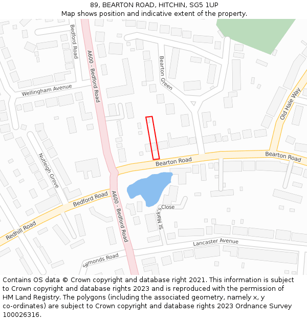 89, BEARTON ROAD, HITCHIN, SG5 1UP: Location map and indicative extent of plot