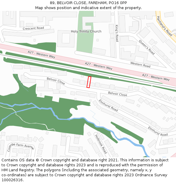 89, BELVOIR CLOSE, FAREHAM, PO16 0PP: Location map and indicative extent of plot