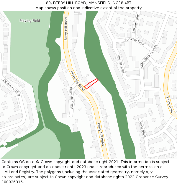 89, BERRY HILL ROAD, MANSFIELD, NG18 4RT: Location map and indicative extent of plot