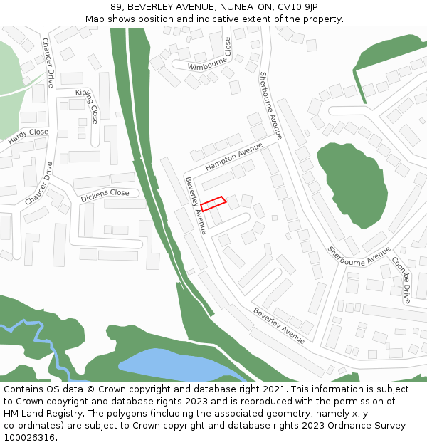 89, BEVERLEY AVENUE, NUNEATON, CV10 9JP: Location map and indicative extent of plot