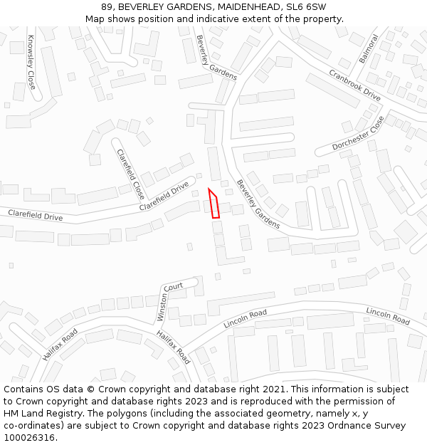 89, BEVERLEY GARDENS, MAIDENHEAD, SL6 6SW: Location map and indicative extent of plot