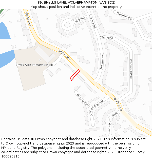 89, BHYLLS LANE, WOLVERHAMPTON, WV3 8DZ: Location map and indicative extent of plot