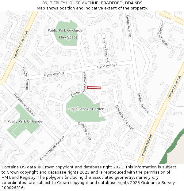 89, BIERLEY HOUSE AVENUE, BRADFORD, BD4 6BS: Location map and indicative extent of plot