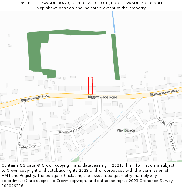 89, BIGGLESWADE ROAD, UPPER CALDECOTE, BIGGLESWADE, SG18 9BH: Location map and indicative extent of plot