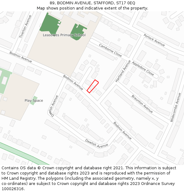 89, BODMIN AVENUE, STAFFORD, ST17 0EQ: Location map and indicative extent of plot