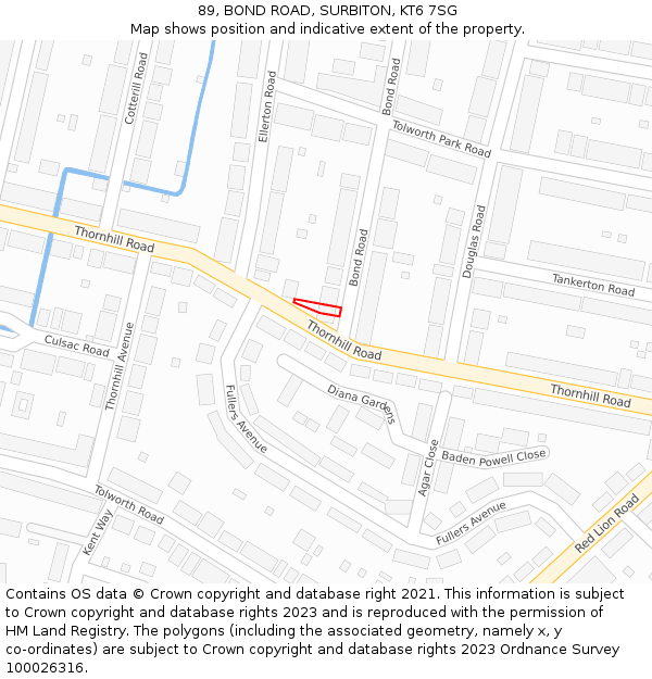 89, BOND ROAD, SURBITON, KT6 7SG: Location map and indicative extent of plot