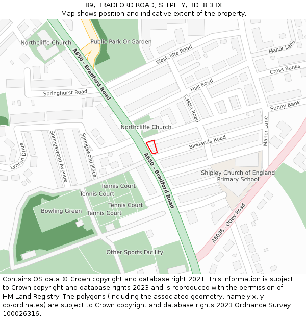 89, BRADFORD ROAD, SHIPLEY, BD18 3BX: Location map and indicative extent of plot