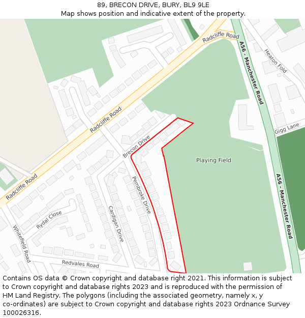 89, BRECON DRIVE, BURY, BL9 9LE: Location map and indicative extent of plot