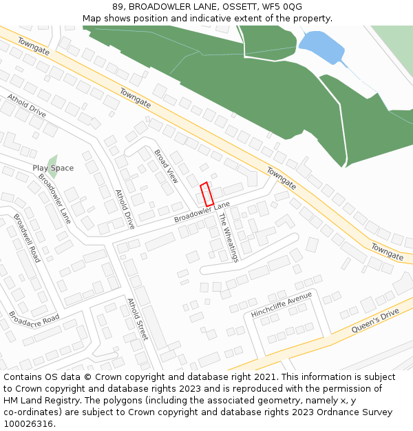 89, BROADOWLER LANE, OSSETT, WF5 0QG: Location map and indicative extent of plot