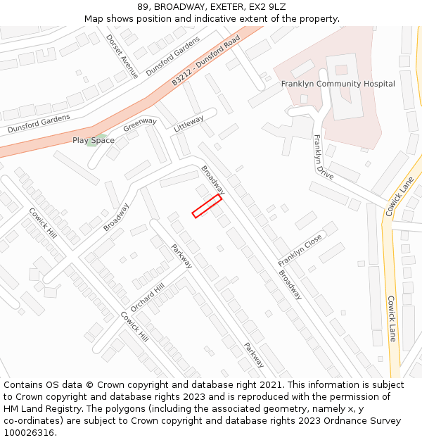 89, BROADWAY, EXETER, EX2 9LZ: Location map and indicative extent of plot