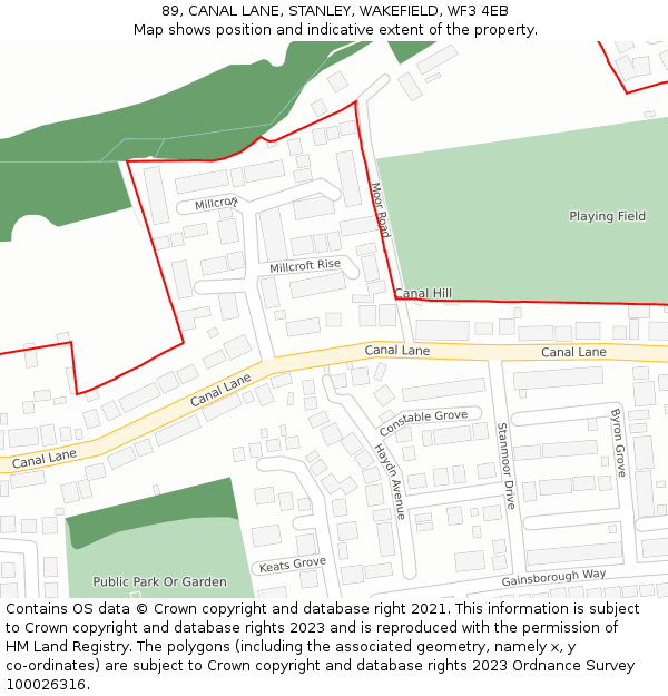 89, CANAL LANE, STANLEY, WAKEFIELD, WF3 4EB: Location map and indicative extent of plot