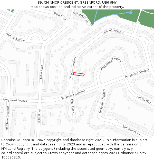 89, CHINNOR CRESCENT, GREENFORD, UB6 9NY: Location map and indicative extent of plot