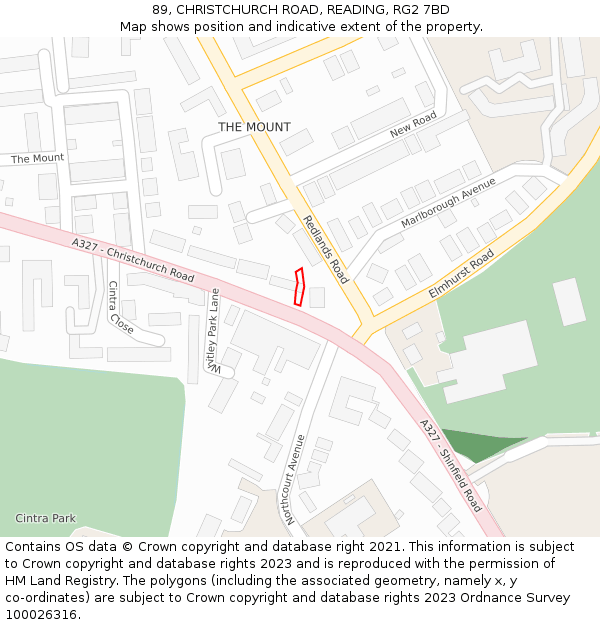 89, CHRISTCHURCH ROAD, READING, RG2 7BD: Location map and indicative extent of plot