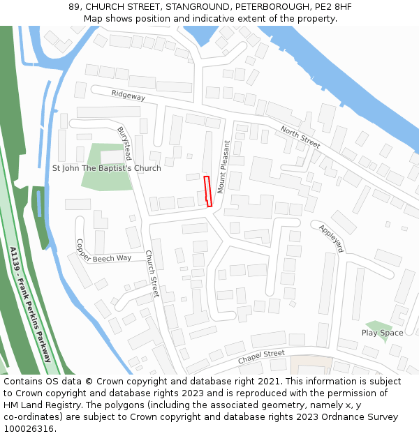 89, CHURCH STREET, STANGROUND, PETERBOROUGH, PE2 8HF: Location map and indicative extent of plot