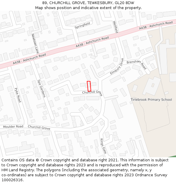 89, CHURCHILL GROVE, TEWKESBURY, GL20 8DW: Location map and indicative extent of plot