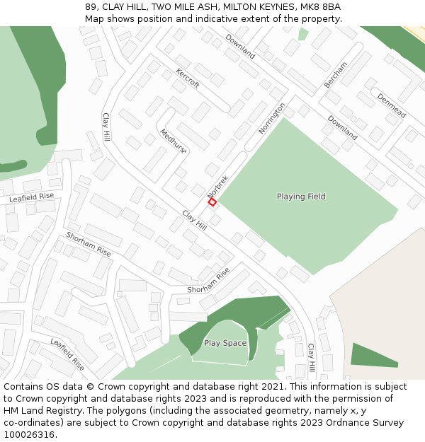 89, CLAY HILL, TWO MILE ASH, MILTON KEYNES, MK8 8BA: Location map and indicative extent of plot