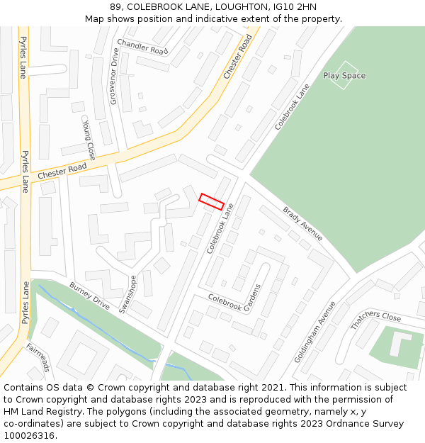 89, COLEBROOK LANE, LOUGHTON, IG10 2HN: Location map and indicative extent of plot