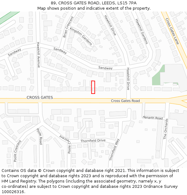 89, CROSS GATES ROAD, LEEDS, LS15 7PA: Location map and indicative extent of plot