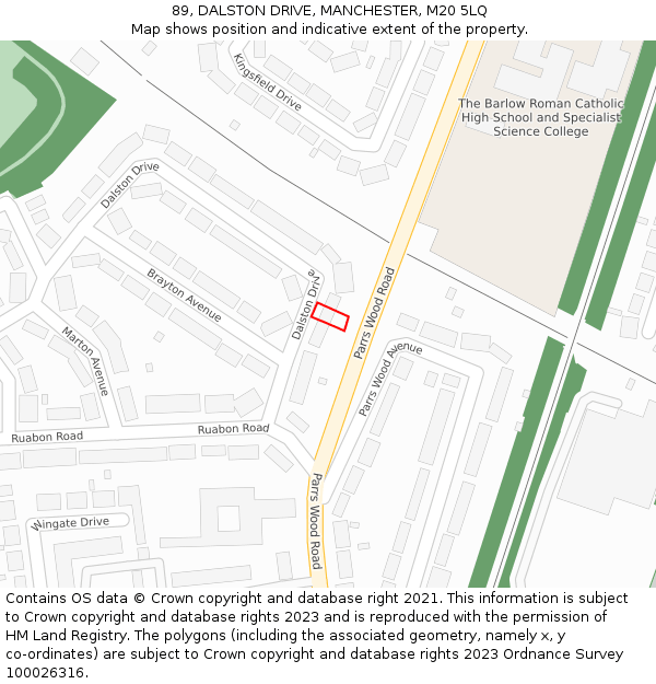 89, DALSTON DRIVE, MANCHESTER, M20 5LQ: Location map and indicative extent of plot