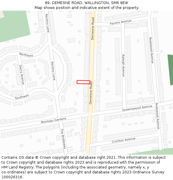 89, DEMESNE ROAD, WALLINGTON, SM6 8EW: Location map and indicative extent of plot