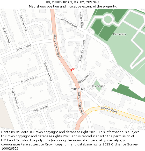 89, DERBY ROAD, RIPLEY, DE5 3HS: Location map and indicative extent of plot