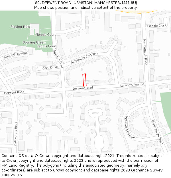 89, DERWENT ROAD, URMSTON, MANCHESTER, M41 8UJ: Location map and indicative extent of plot