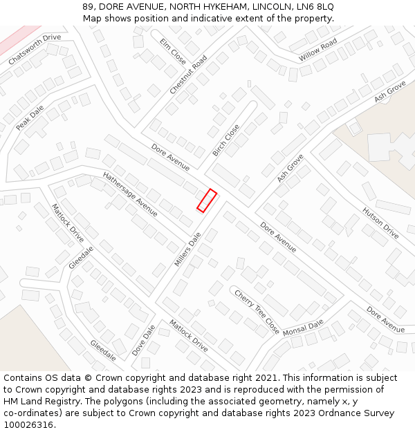 89, DORE AVENUE, NORTH HYKEHAM, LINCOLN, LN6 8LQ: Location map and indicative extent of plot