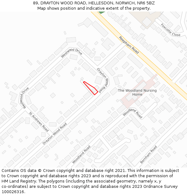 89, DRAYTON WOOD ROAD, HELLESDON, NORWICH, NR6 5BZ: Location map and indicative extent of plot