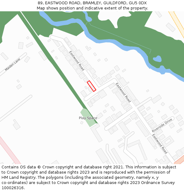 89, EASTWOOD ROAD, BRAMLEY, GUILDFORD, GU5 0DX: Location map and indicative extent of plot