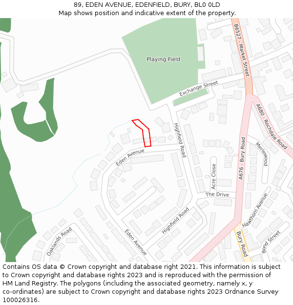 89, EDEN AVENUE, EDENFIELD, BURY, BL0 0LD: Location map and indicative extent of plot