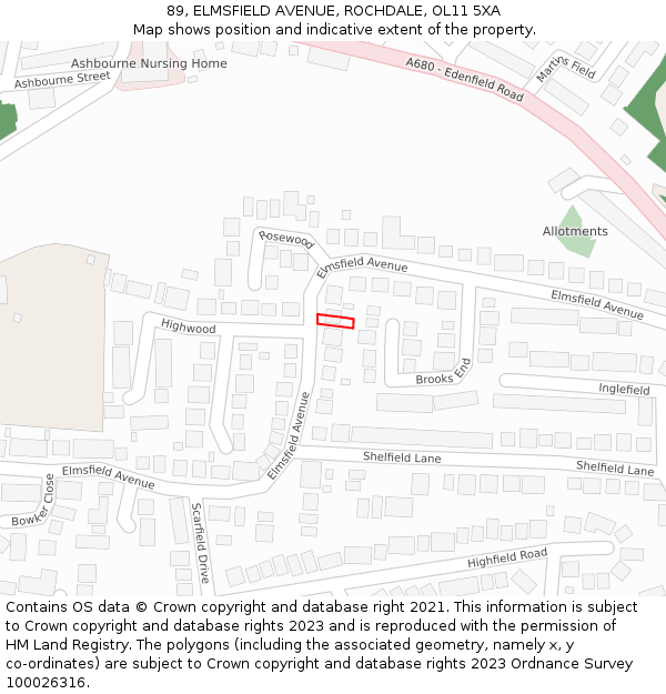 89, ELMSFIELD AVENUE, ROCHDALE, OL11 5XA: Location map and indicative extent of plot