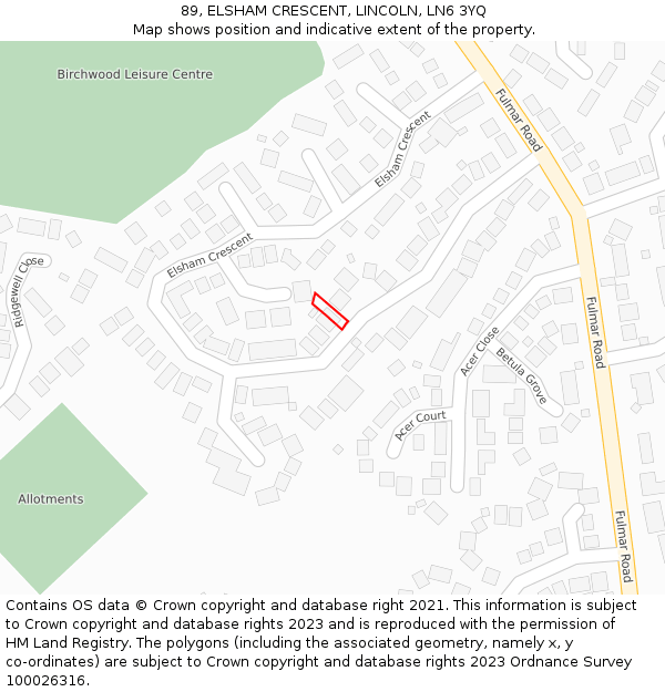 89, ELSHAM CRESCENT, LINCOLN, LN6 3YQ: Location map and indicative extent of plot