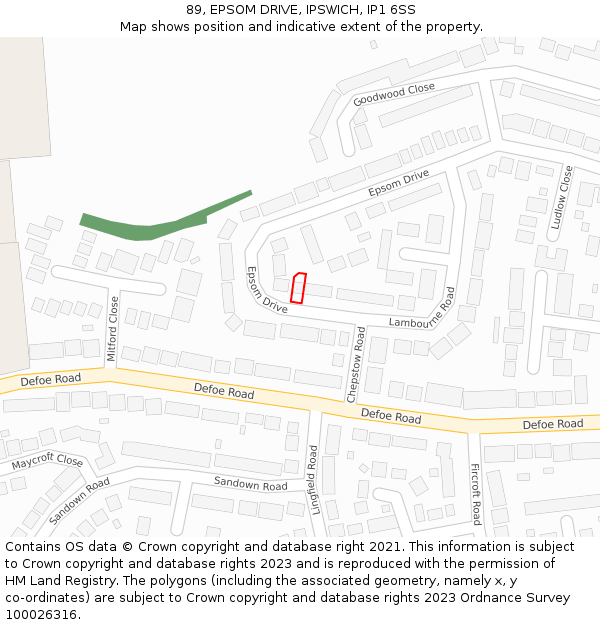 89, EPSOM DRIVE, IPSWICH, IP1 6SS: Location map and indicative extent of plot