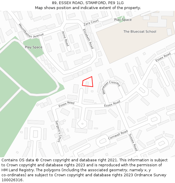 89, ESSEX ROAD, STAMFORD, PE9 1LG: Location map and indicative extent of plot