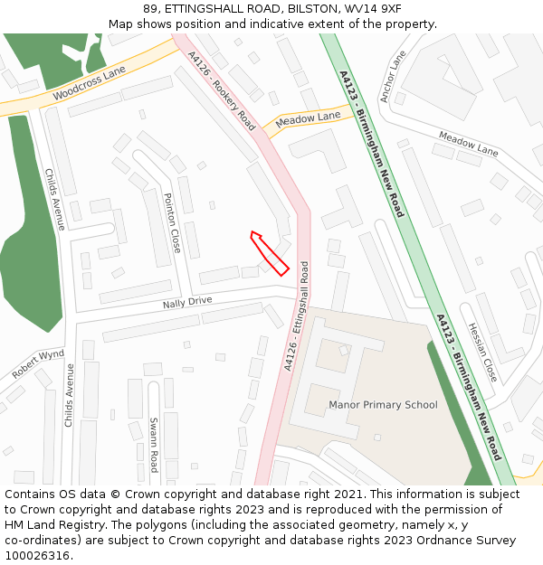 89, ETTINGSHALL ROAD, BILSTON, WV14 9XF: Location map and indicative extent of plot